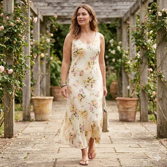 Dresses & Skirts - Vintage 90s Womens Size Large/XL Floral Maxi Dress Cottagecore Made in USA Boho